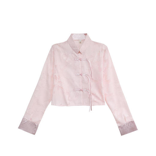 HT-XY2210新款优雅气质立领盘扣长袖短款烧花立体浮雕提花开衫 商品图4