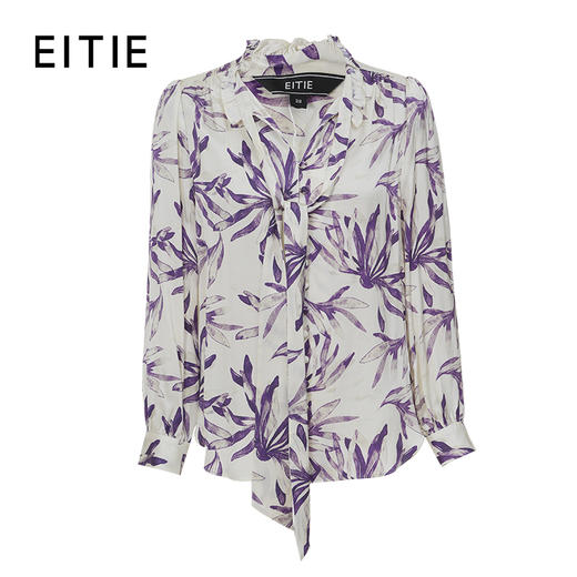 EITIE爱特爱秋季新款V领显瘦飘带印花衬衣7109805 商品图6