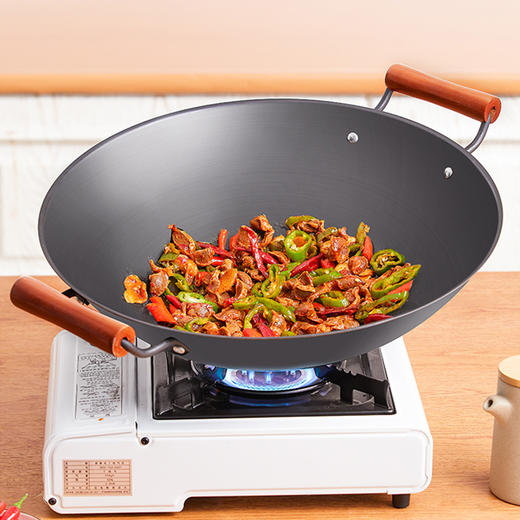 铁太郎双耳大铁锅日本窒化圆底家用无涂层炒菜锅煤气灶用 商品图2