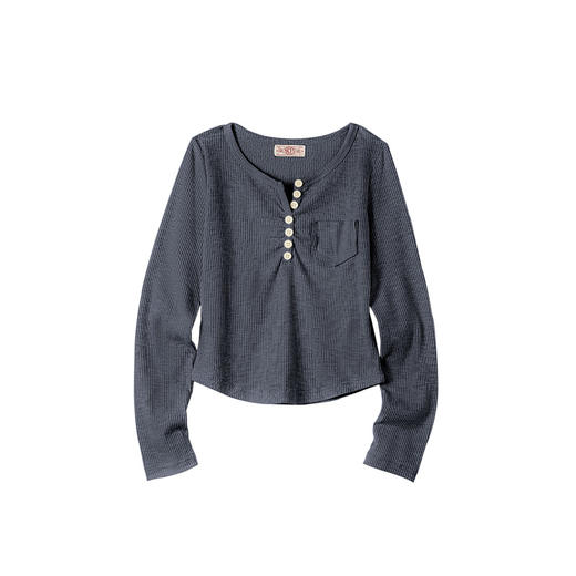 马登bm针织长袖T恤圆弧下摆修身显瘦短款打底亨利衫女 商品图5