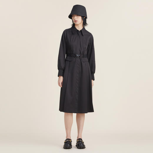 谜底小黑裙2022秋新款复古优雅收腰显瘦天丝长袖连衣裙223ML1102 商品图0