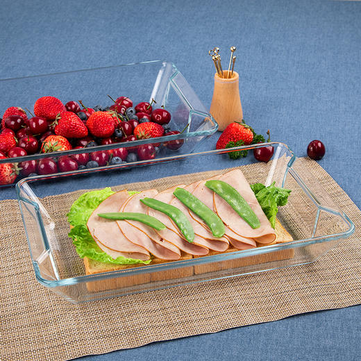 【笑麻麻荟&菲内克斯】钢化玻璃长方形烤鱼盘微波炉烤箱蒸鱼盘透明餐盘家用商用装鱼盘子A 商品图3