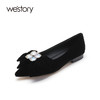 westory绒面蝴蝶结钻饰尖头浅口法式百搭22年新款平底单鞋女72421 商品缩略图1