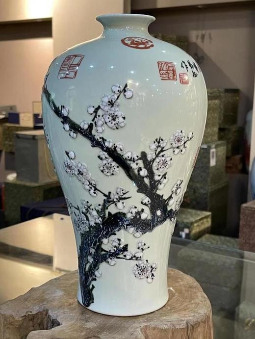 高温颜色釉堆画梅瓶【冰清玉洁】 商品图0