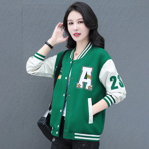 美式复古棒球服外套，新款年轻妈妈少妇春秋绿色百搭外套TR-9022 商品图2