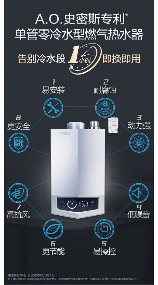 A.O.史密斯 20L强排式天然气燃气热水器 JSQ40-SJSX 商品图0