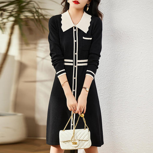 HR WM78559针织连衣裙时尚拼接早秋显瘦中长裙 商品图2