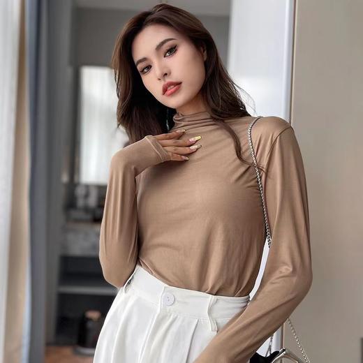【买一送一！早秋面膜打底衫】超显气质半高领，轻柔暖软，精心设计，举手投足间尽显气场，简约大气，优雅秀气，内搭外穿修身显瘦长袖T恤 商品图1