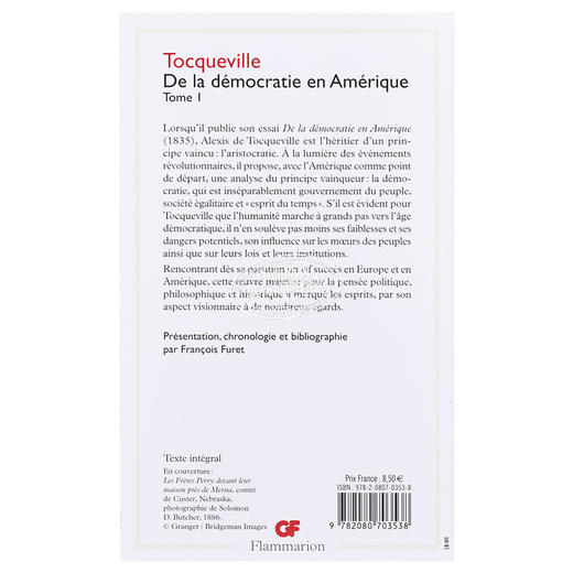 【中商原版】【法文版】托克维尔：论美国的民主卷1 法文原版 De la démocratie en Amérique - Tome 1 Alexis de Tocqueville 商品图1