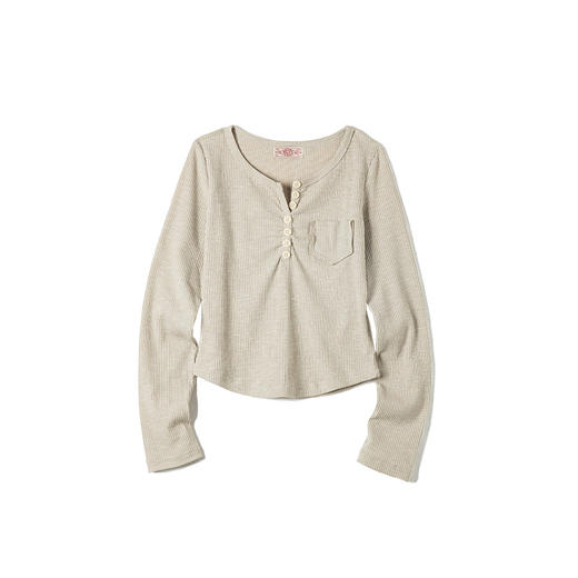 马登bm针织长袖T恤圆弧下摆修身显瘦短款打底亨利衫女 商品图6