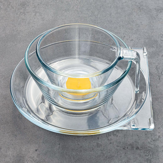 【笑麻麻荟&菲内克斯】钢化玻璃家用耐热分餐制三件套餐碟盘玻璃碗量杯碟子A 商品图3