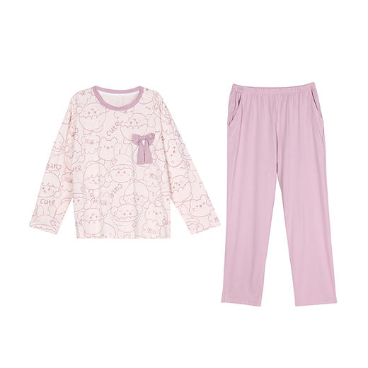 都市丽人好睡好眠女士特价棉质套装26支CVC单面薄家居服长袖睡衣LH22J1 商品图3