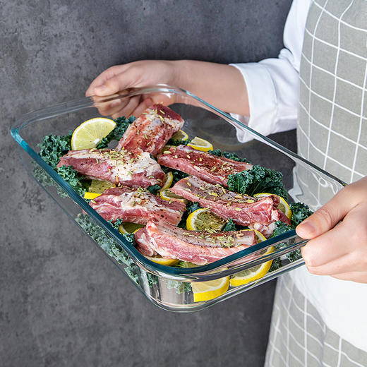 【笑麻麻荟&菲内克斯】钢化玻璃长方形烤鱼盘微波炉烤箱蒸鱼盘透明餐盘家用商用装鱼盘子A 商品图12