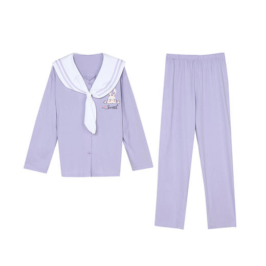 都市丽人生活家居棉质套装40支CVC双面中家居服长袖睡衣LH22H2 商品图4