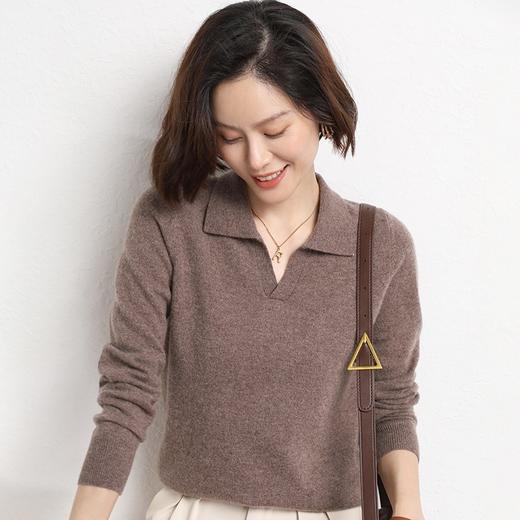 【秋季时尚穿搭】polo领针织衫 经典翻领设计 小众v领上衣 宽松慵懒长袖 百搭显瘦 商品图2