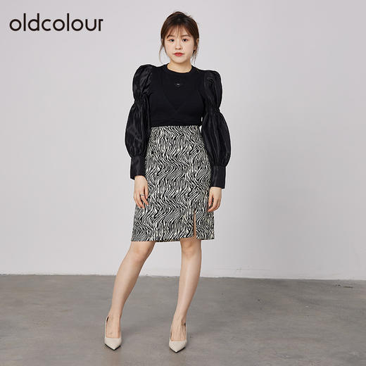 oldcolour2021秋商场同款复古斑马纹半身裙高腰显瘦DN33062490 商品图1