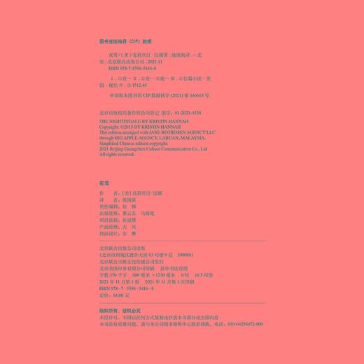 (仓发) 夜莺书籍 提名国际都柏林文学奖 关于爱与战争外国文学小说畅销书籍/北京联合出版公司/[美]克莉丝汀·汉娜/9787559654168 商品图9