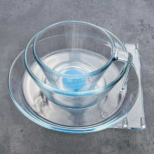 【笑麻麻荟&菲内克斯】钢化玻璃家用耐热分餐制三件套餐碟盘玻璃碗量杯碟子A 商品图4