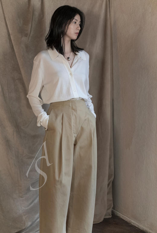 Studio Nicholson  苔藓绿/奶白色WYE POLO领羊毛开衫 商品图1