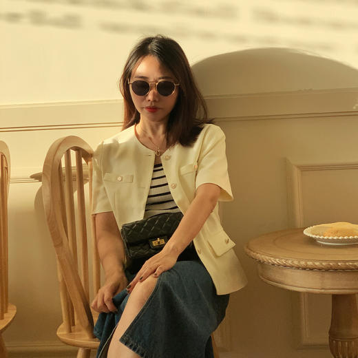 【百图lulu定制】【香榭丽小香风】 气质圆领 宽松显瘦 短袖外套 商品图3