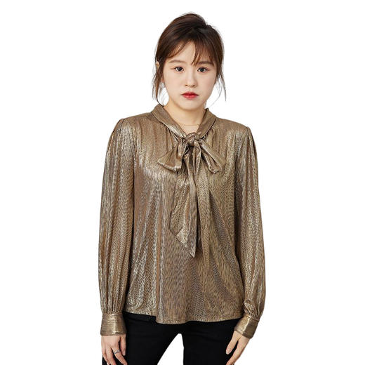 oldcolour2021秋季商场同款宽松显瘦金色蝴蝶结衬衫女N31013160 商品图4