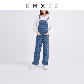 嫚熙孕妇背带裤春秋个性设计感提花孕期妈妈大码宽松外穿牛仔长裤