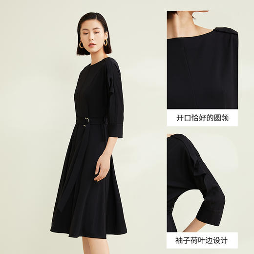 玳莎荷叶边连肩袖连衣裙秋装收腰显瘦通勤时尚中长款裙子   CC35302 商品图2