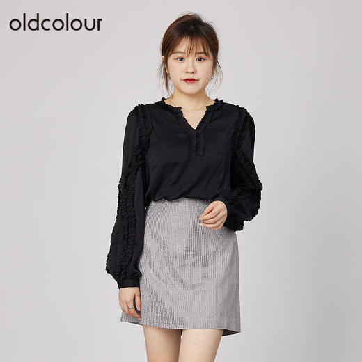 oldcolour2021秋季商场同款V领荷叶边气质衬衫女N31013163 商品图0