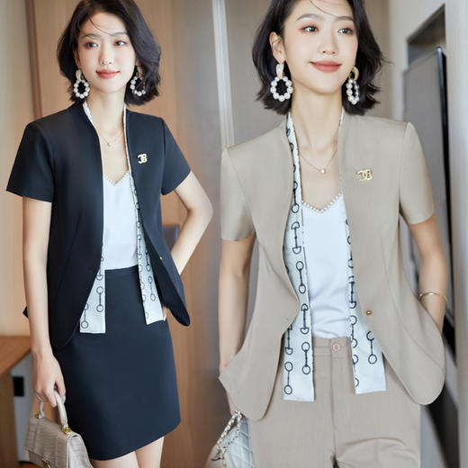 短袖职业装小西装正装套装女2022春夏季新款韩版时尚气质工作服olZLZW-KL925 商品图1