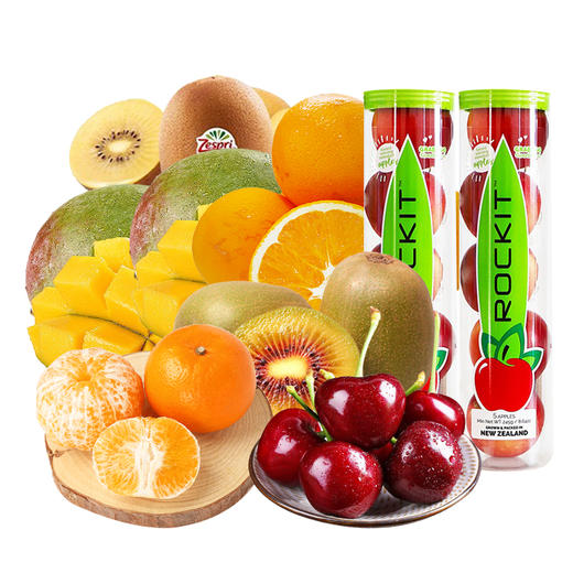 【车厘子，樱桃1:1替换】鲜果组合-7种水果（美国8.5ROW车厘子+新西兰佳沛金果+四川蒲江红芯猕猴桃+澳大利亚2PH甜柑+澳大利亚甜橙+新西兰ROCK火箭苹果+四川攀枝花芒果）【KLJJ5.0】 商品图0