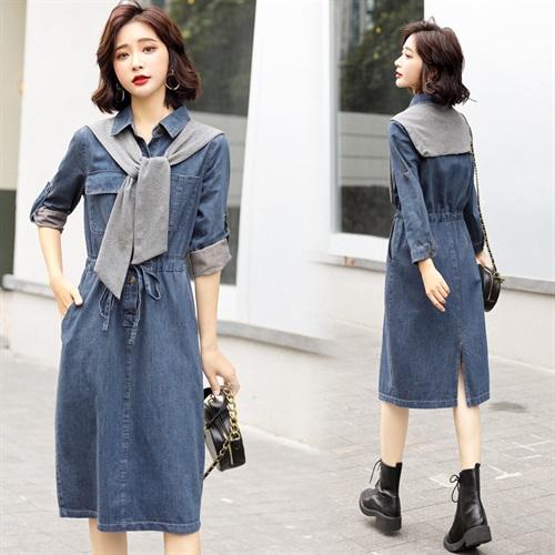 时尚气质，韩版休身显瘦牛仔收腰连衣裙HR-XMYR8092 商品图0