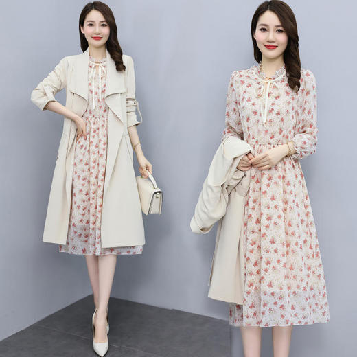 韩版修身系带女式风衣 配连衣裙HR-XPH1395 商品图3