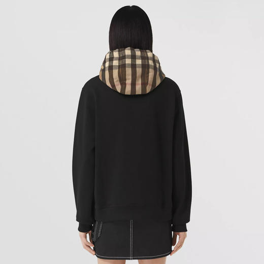 【一】BURBERRY 巴宝莉 女士格纹连帽棉质大廓形连帽卫衣 黑色 8050951 A1189 商品图2