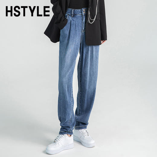 韩都衣舍牛仔裤女秋冬chic2023新款森氧吧港风宽松高腰老爹哈伦裤DX2007 商品图0