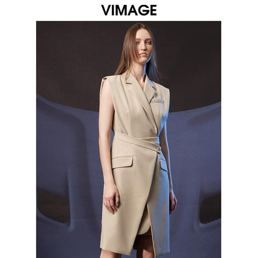VIMAGE纬漫纪秋季新款V领无袖百搭显瘦不规则连衣裙V1807431 商品图4