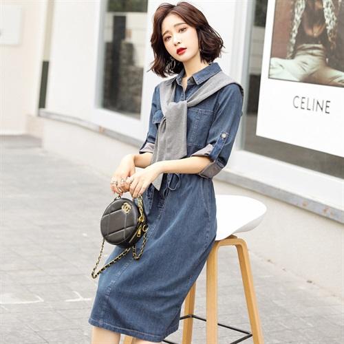 时尚气质，韩版休身显瘦牛仔收腰连衣裙HR-XMYR8092 商品图2