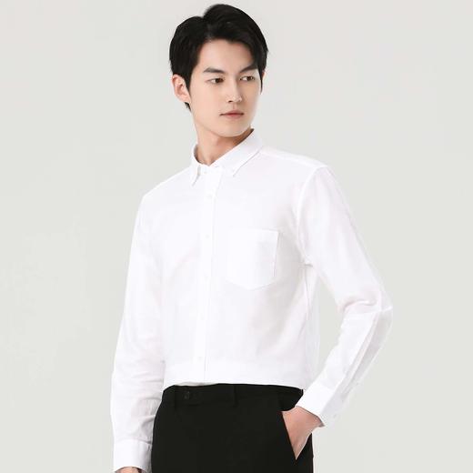圣得西牛津纺衬衫男长袖秋季新款休闲纯棉韩版百搭简约白衬衣2950954006 商品图3