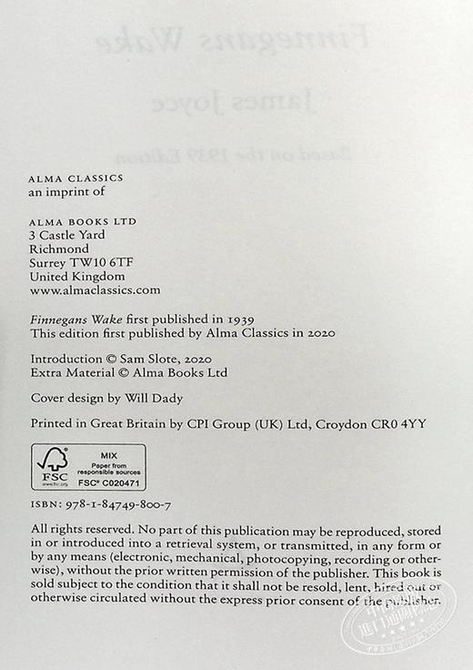 【中商原版】芬尼根的守灵夜 英文原版 Finnegans Wake James Joyce 商品图8