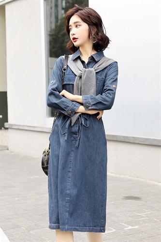 时尚气质，韩版休身显瘦牛仔收腰连衣裙HR-XMYR8092 商品图4