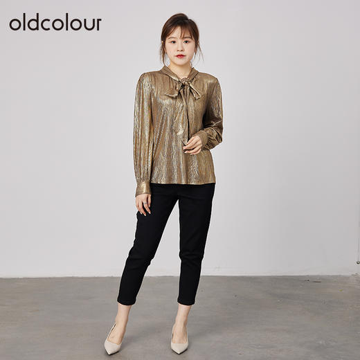 oldcolour2021秋季商场同款宽松显瘦金色蝴蝶结衬衫女N31013160 商品图2