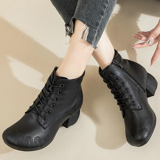 中国风民族风粗跟真皮舒适简约风学院风百搭时尚女式单靴ZY-2013-6 商品图0