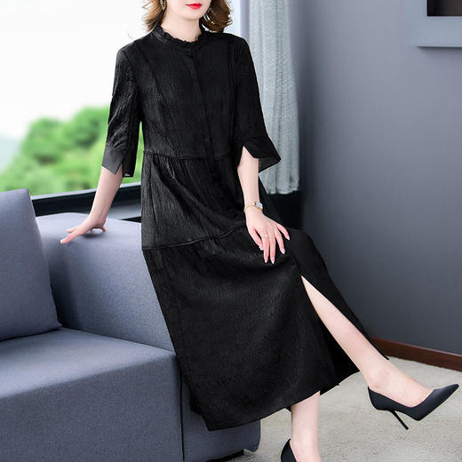 阔太太气质香云纱连衣裙2022夏季新款中老年妈妈装宽松显瘦长裙YT-9107 商品图3