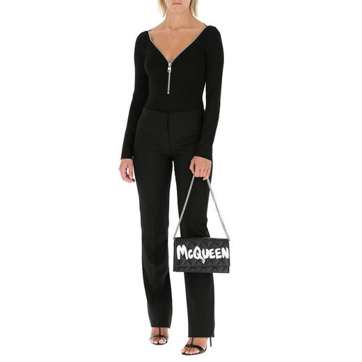 ALEXANDER MCQUEEN 亚历山大.麦昆 女士绗缝纳帕皮革 McQueen 涂鸦印花中号骷髅包 黑色 630266 DYT20 1080 商品图3