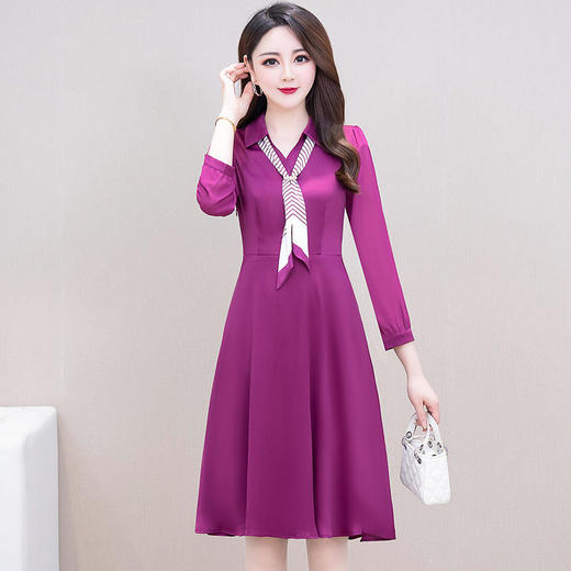 LRX-YPB10-Y新款优雅气质修身翻领长袖中长款连衣裙 商品图1