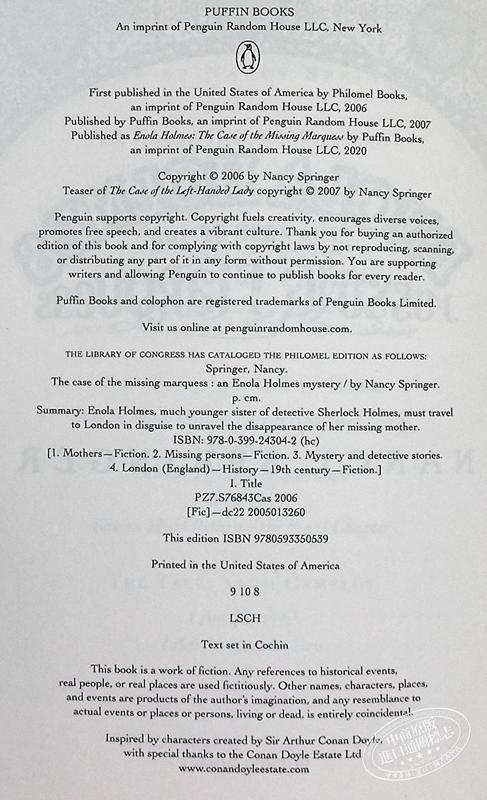 【中商原版】福尔摩斯小姐 失踪的侯爵 天才少女福尔摩斯1 An Enola Holmes Mystery 01 英文原版 Nancy Springer 商品图4