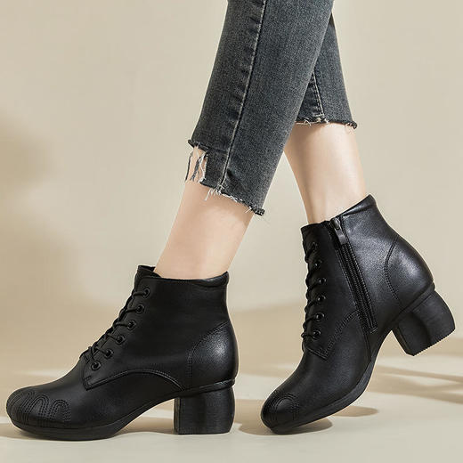 中国风民族风粗跟真皮舒适简约风学院风百搭时尚女式单靴ZY-2013-6 商品图1