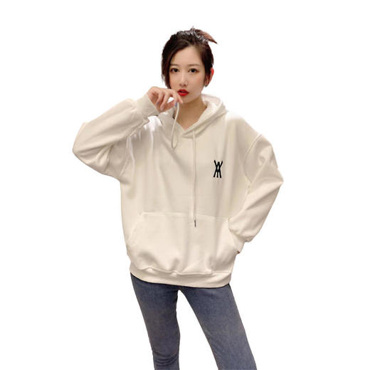 白色卫衣春秋女2022宽松百搭韩版上衣外套设计感小众连帽纯色卫衣FX-2237 商品图5