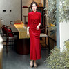 中国风优雅，金丝绒鱼尾褶皱长款旗袍裙GSJ-3090 商品缩略图2