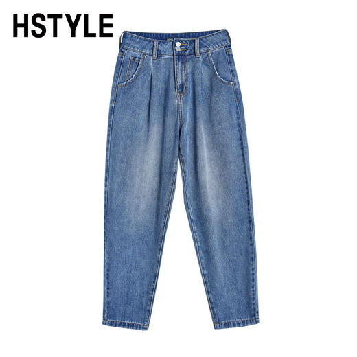 韩都衣舍牛仔裤女秋冬chic2023新款森氧吧港风宽松高腰老爹哈伦裤DX2007 商品图3