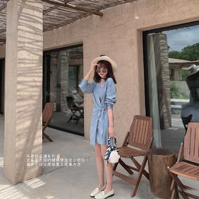 【金蘑菇菇 马耳他蓝湖系列】治愈清爽蓝白色系水墨无袖连衣裙